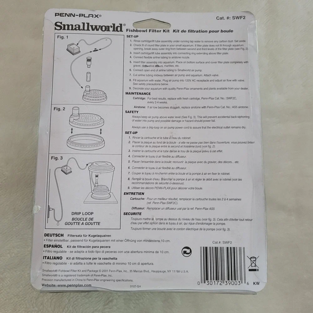 Penn-Plax Smallworld Fishbowl Filter Kit SWF2 Air Tech 2K0 Pump Adjustable New